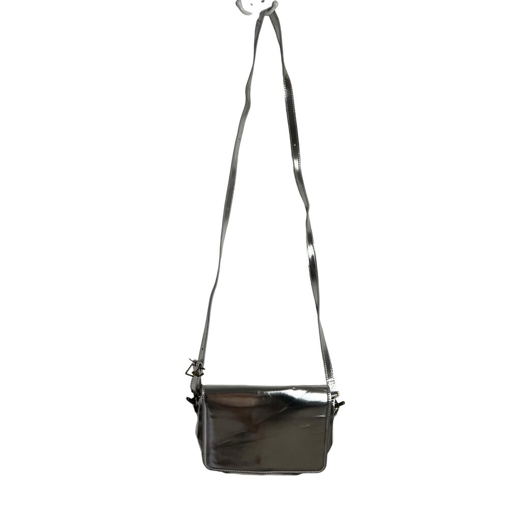 Madewell Metallic Silver Leather Flap Crossbody Bag - Picture 2 of 9
